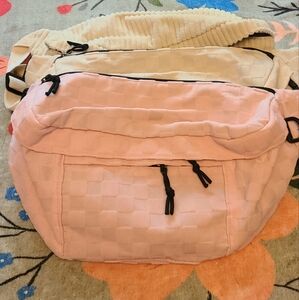 Large Pink and Cream Sling Crossbody Fannypack Bag Bundle